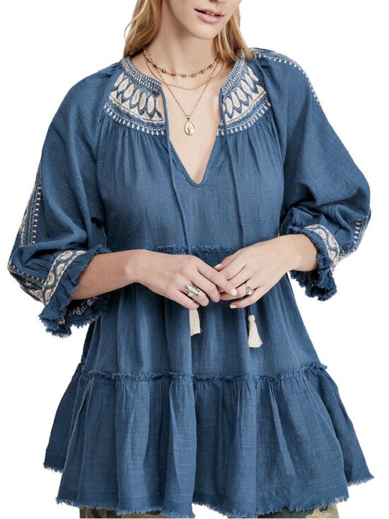 Free People Tops - Free People Dreamweaver Embroidered Tunic Top